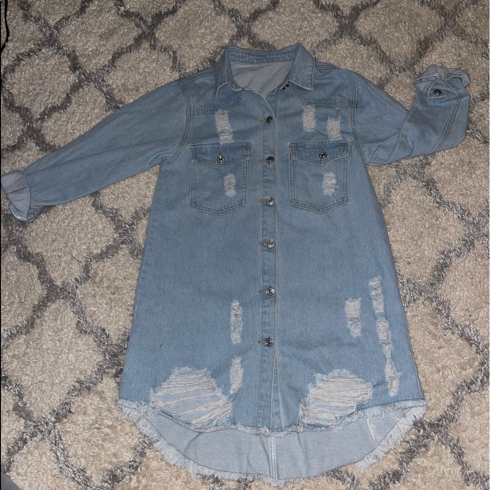 COPY - Distressed Raw Gem Denim Shirt Dress